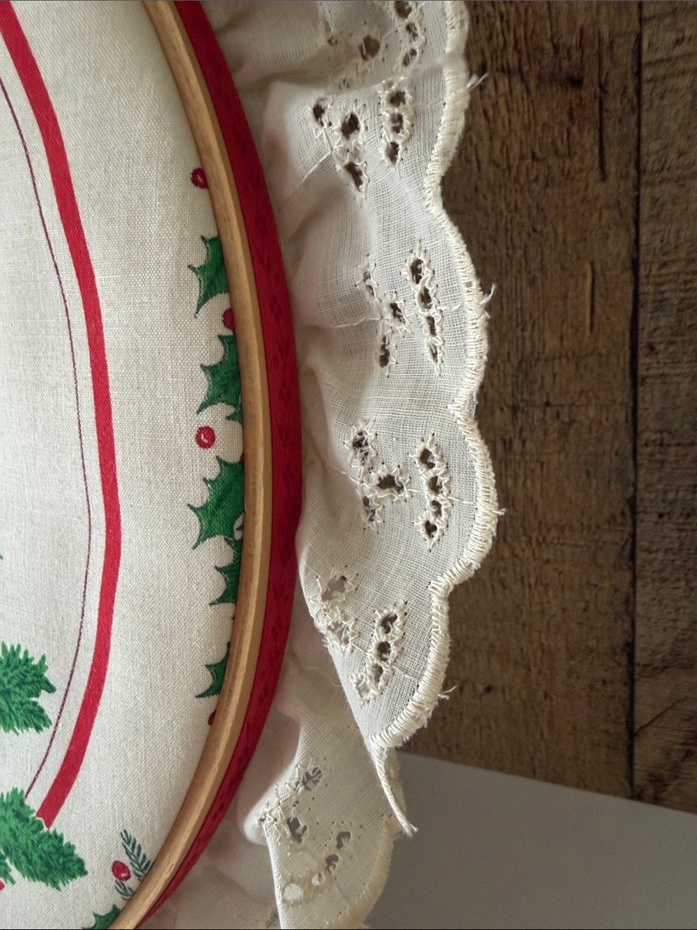 Vintage Kitschy Green and Red Christmas Tree Embroidery Hoop Wall Hanging - Picture 7 of 7